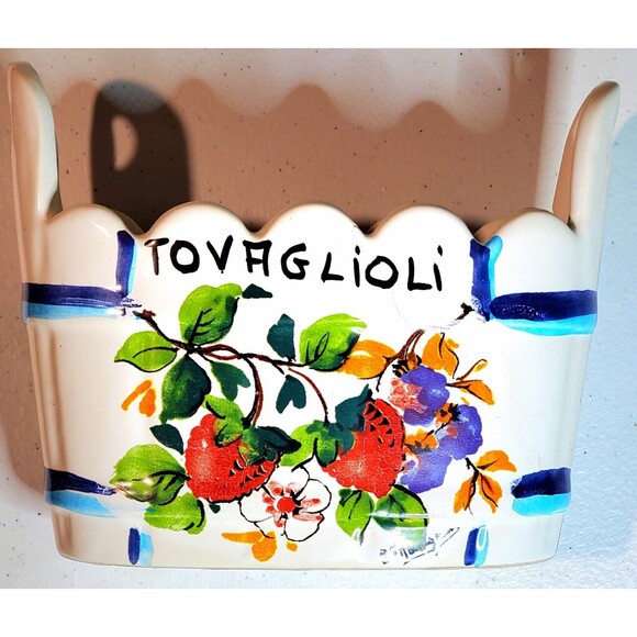 VTG Napkin Holder Ceramic Italy Planter Hand Painted Signed Floral Berries CL 6" - Picture 1 of 12